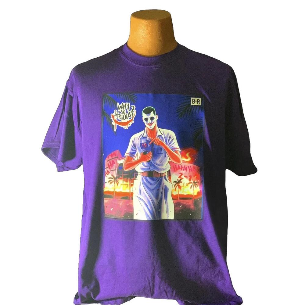 Purple Denver Nuggets Joker Burns Down South Beach Graphic T-Shirt Size Xl